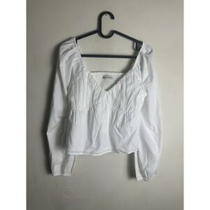 Abercrombie & Fitch‎ White Long Puff Sleeve Crop Blouse Small